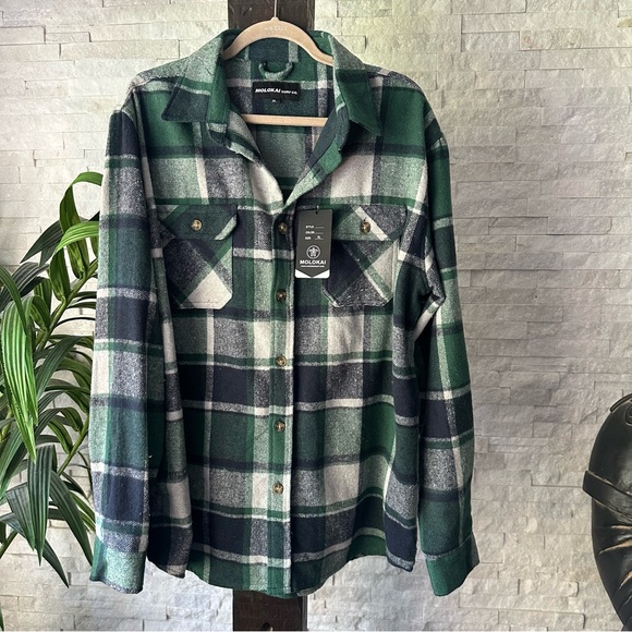 MOLOKAI Surf Co. Green Plaid Flannel Button Down Size XL New with Tags - Picture 1 of 7